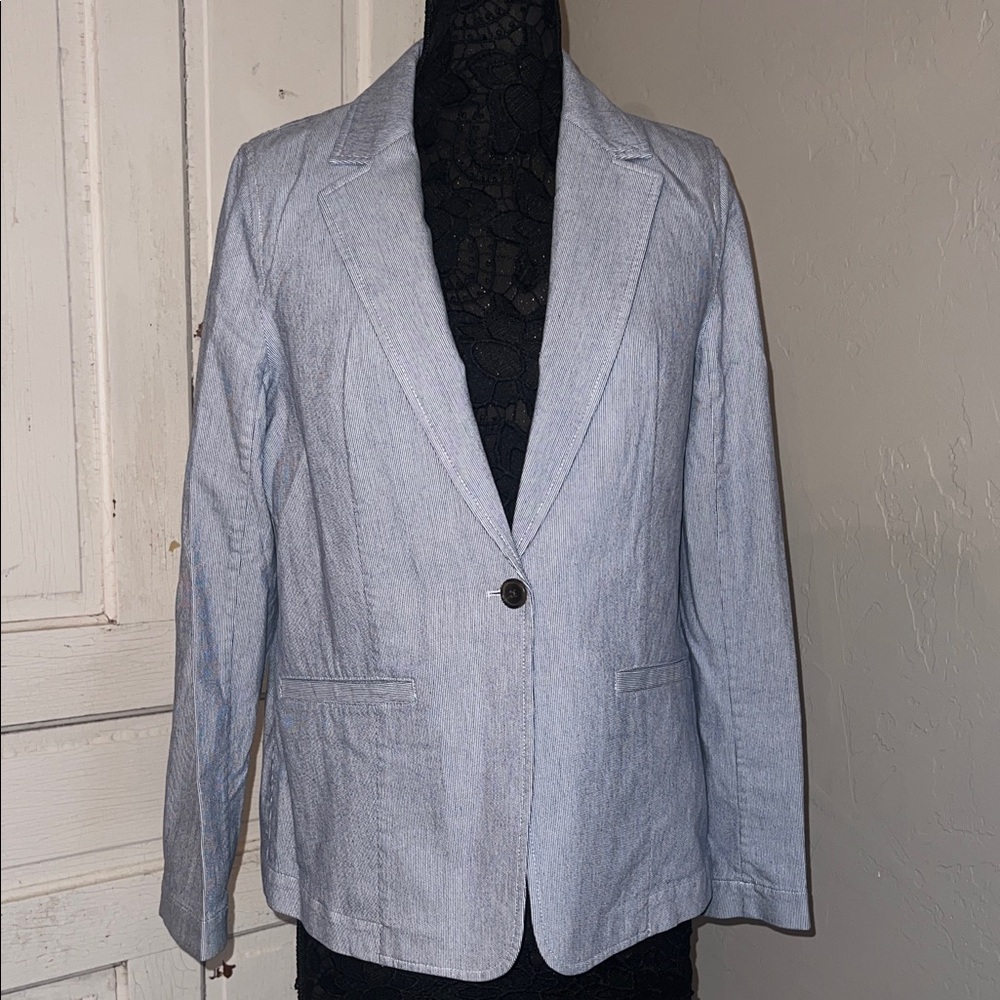 J. Crew Blue and White Textured Blazer